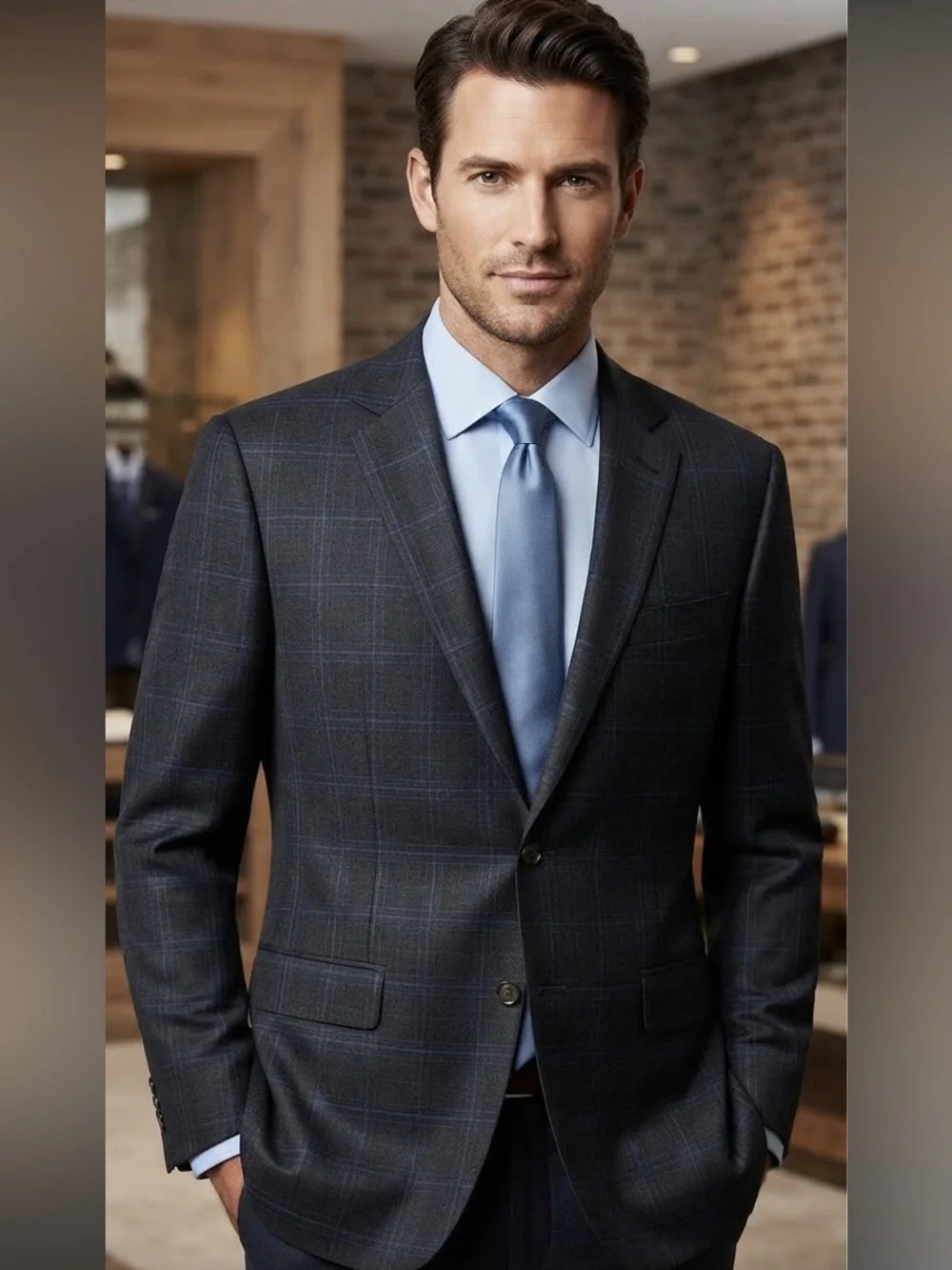 Hart Schaffner Marx Windowpane Sport Coat Blue &Charcoal Windowpane Worsted Wool